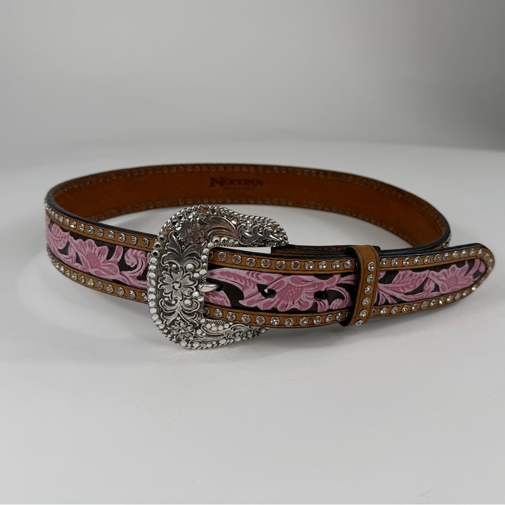 Elegant Cowgirl Pink Rhinestone Floral Belt with Silver Buckle ~ YEEHAW - Picture 2 of 11